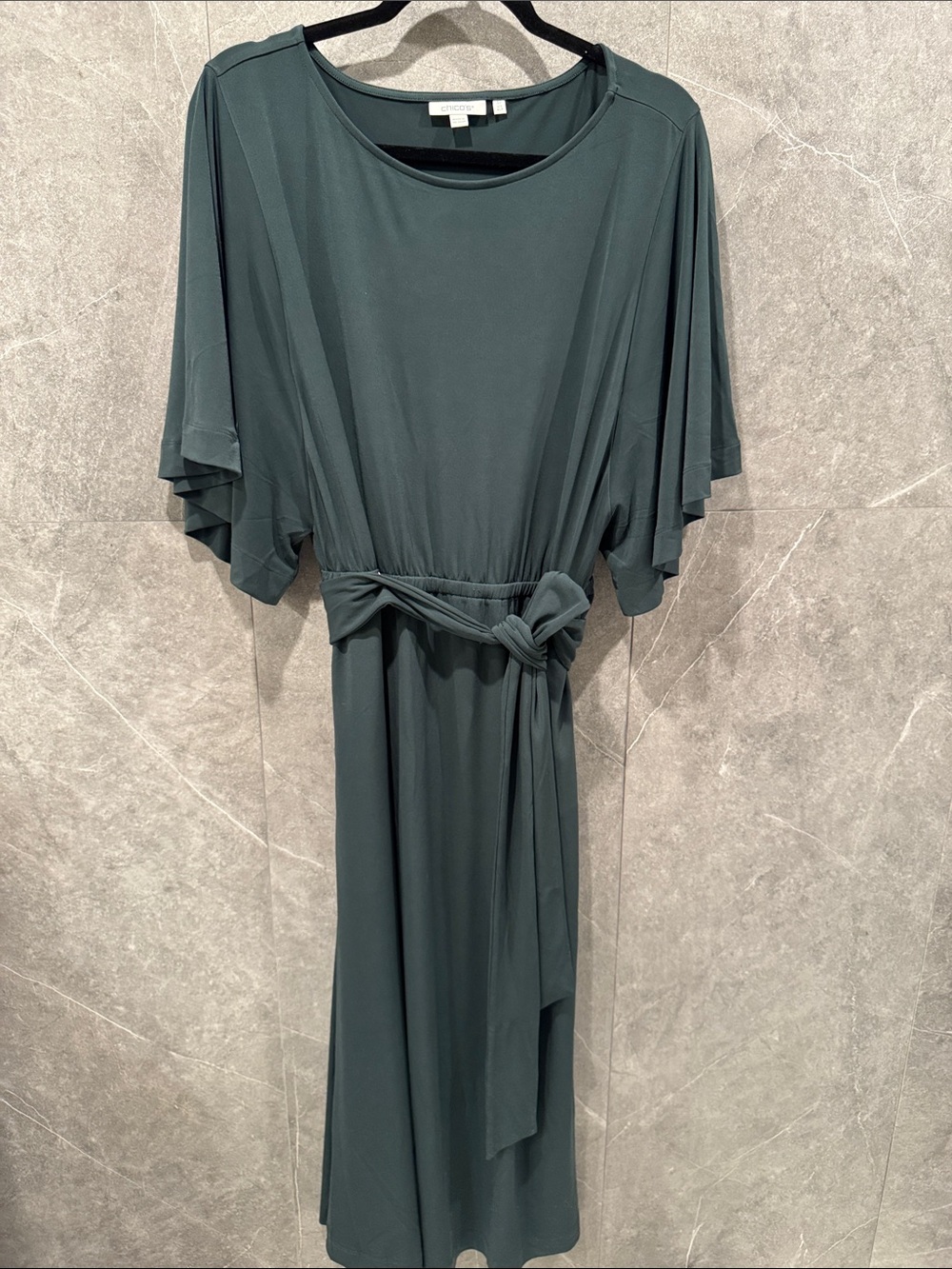 Chico's Deep Green Midi Dress with Tie Waist Size 3P